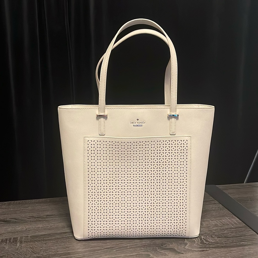 Kate Spade White/Cream Large Tote Bag with Perforated Detail